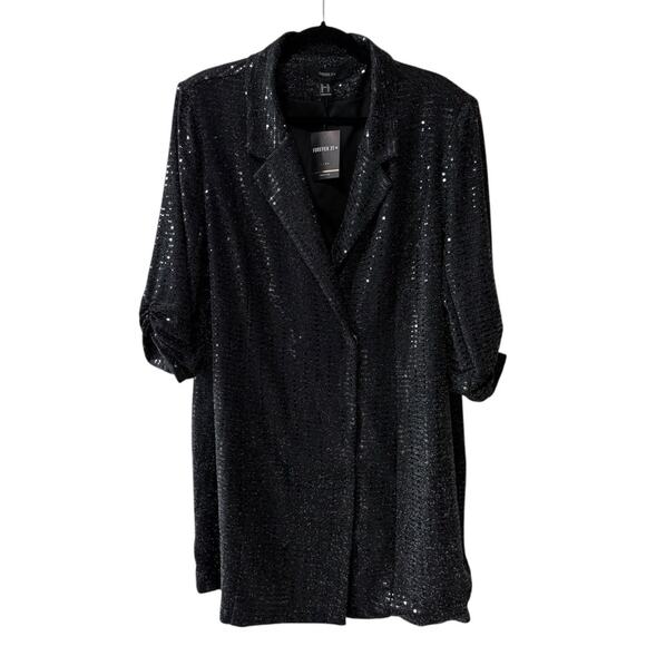 Forever 21 Double Breasted Collared 3/4 Sleeve Sequin Jacket Black Size 2X Plus - Picture 10 of 10